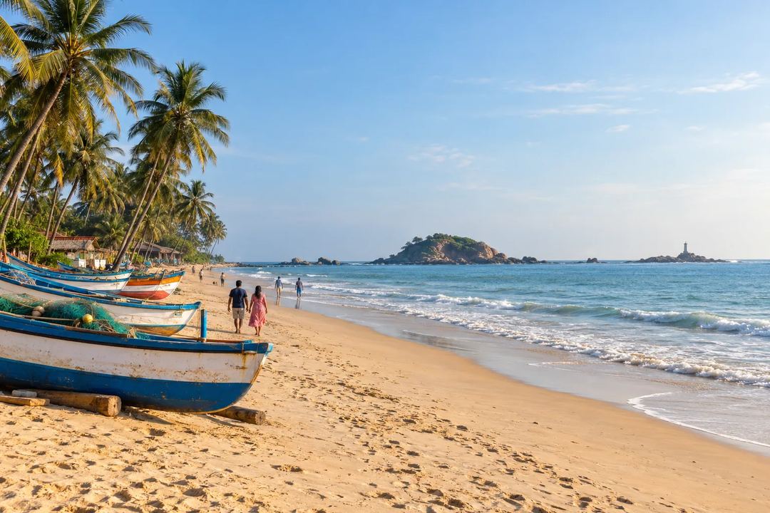 Illustration of fishing boats on a sandy beach inspired by Malpe.